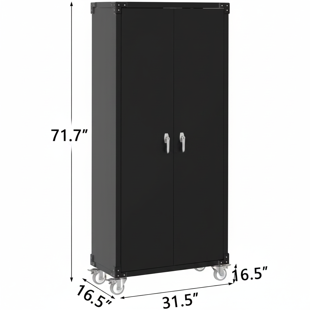 Metal Garage Storage Cabinet with Doors and Wheels, 72" High Lockable Storage Cabinet with 4 Adjustable Shelves and Pegboard, for Garage Workshop Home Office