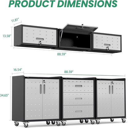 Garage Cabinet System | Heavy Duty Steel All-In-One Modular Garage Cabinet Set for Ultimate Workshop Organization | Easy Assembly Garage Storage Cabinets & Tool Bench