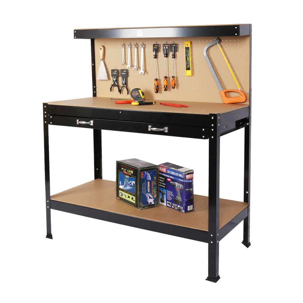 Work Bench with Drawers, Wood Garage Workbench with Peg Board and Storage Shelf