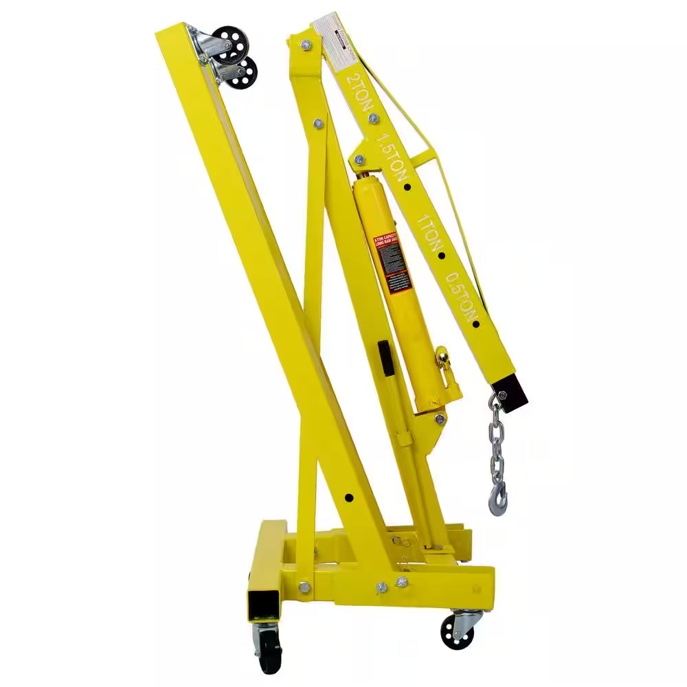 2 Ton Folding Engine Hoist Cherry Picker Shop Crane Hoist Lift, Heavy-Duty Steel with 6 Iron Caster Wheels in Yellow