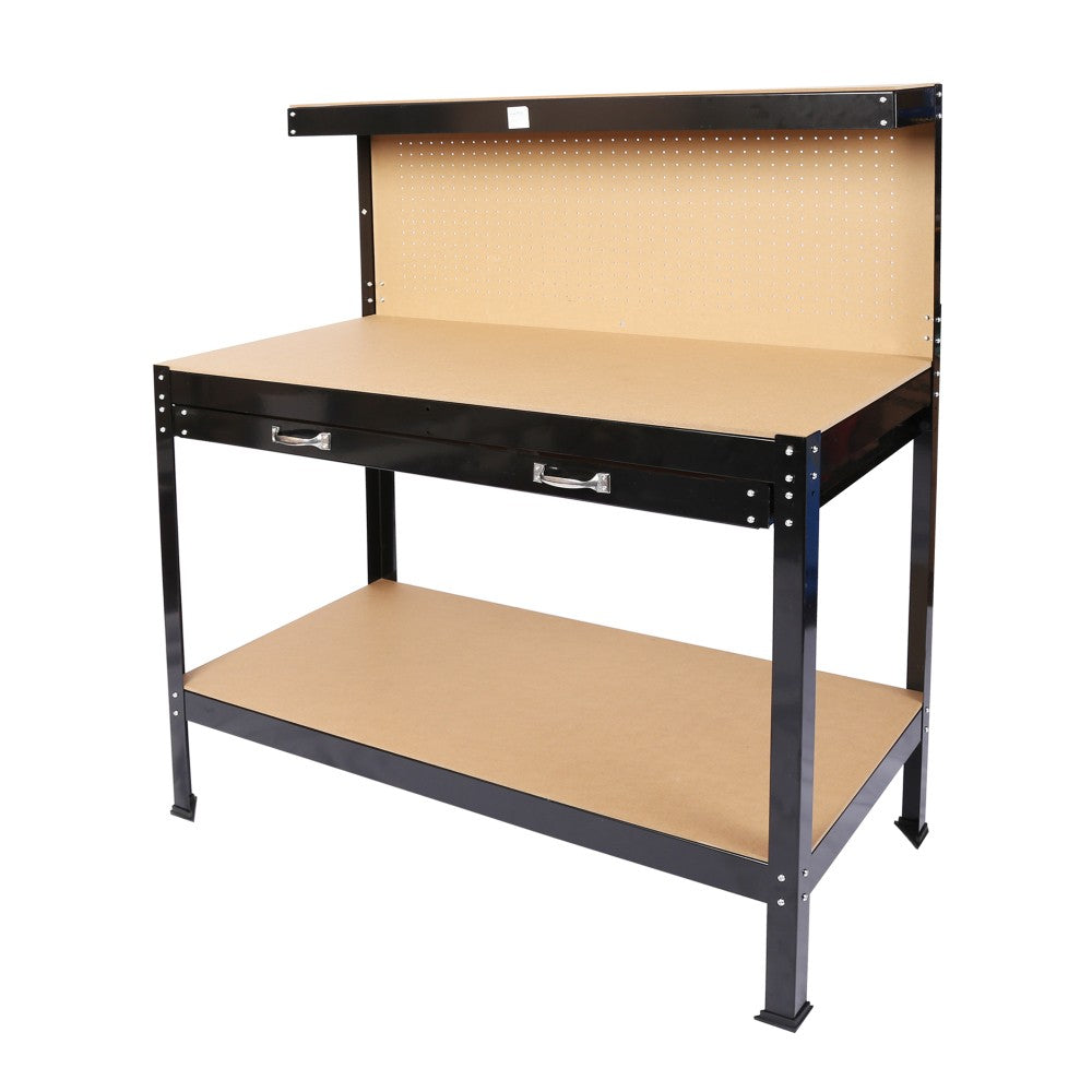 Work Bench with Drawers, Wood Garage Workbench with Peg Board and Storage Shelf
