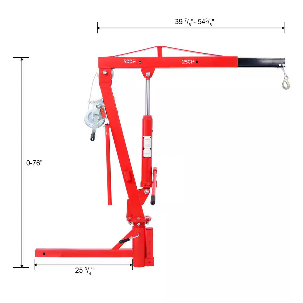 Red Steel 500Lb Pickup Truck Hydraulic, Engine Hoist Crane Hitch Mount, Lift 2" Hitch Mount