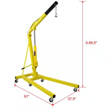 2 Ton Folding Engine Hoist Cherry Picker Shop Crane Hoist Lift, Heavy-Duty Steel with 6 Iron Caster Wheels in Yellow