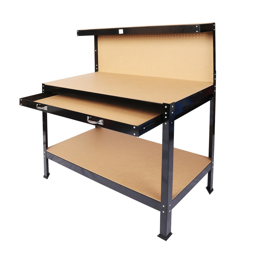 Work Bench with Drawers, Wood Garage Workbench with Peg Board and Storage Shelf