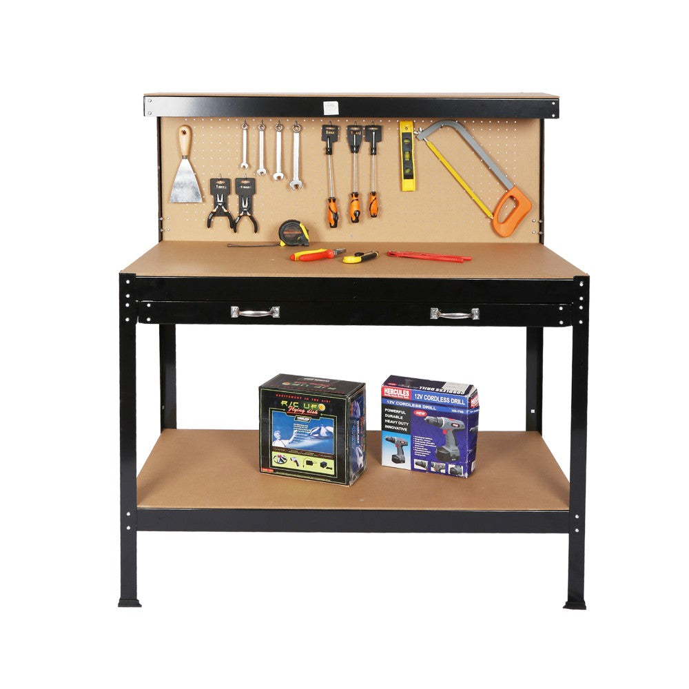 Work Bench with Drawers, Wood Garage Workbench with Peg Board and Storage Shelf