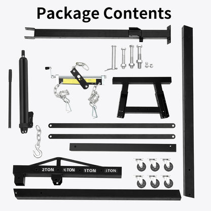 2-Ton Folding Hydraulic Engine Hoist with Lever, 4400 LBS Portable Engine Shop Crane with 6 Casters & Telescopic Boom, Foldable Cherry Picker Lift for Garage, Workshop, Warehouse, Heavy-Duty, Black