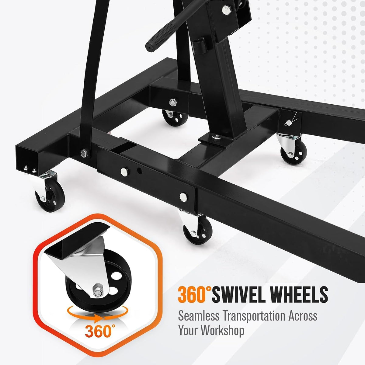 2-Ton Folding Hydraulic Engine Hoist with Lever, 4400 LBS Portable Engine Shop Crane with 6 Casters & Telescopic Boom, Foldable Cherry Picker Lift for Garage, Workshop, Warehouse, Heavy-Duty, Black