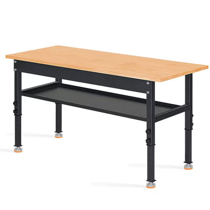 48 In. W X 24 In. D Heavy-Duty Work Bench Adjustable Work Bench Work Table, Solid Wood Top with Foot Pads and Partition