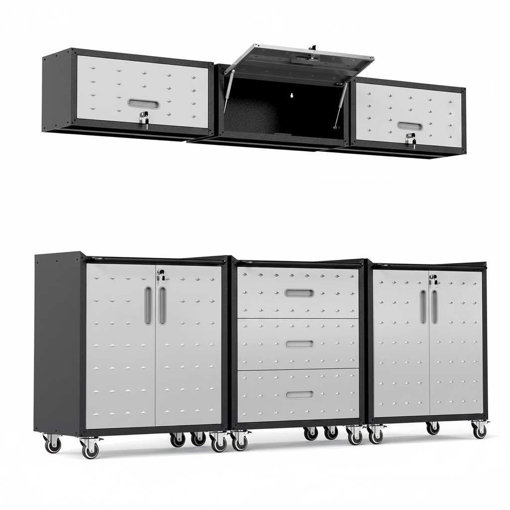 Garage Cabinet System | Heavy Duty Steel All-In-One Modular Garage Cabinet Set for Ultimate Workshop Organization | Easy Assembly Garage Storage Cabinets & Tool Bench